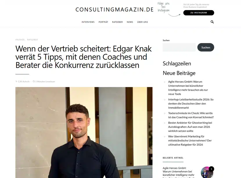 Artikelansicht: Consulting Magazin – Fünf Tipps, um die Konkurrenz zurückzulassen