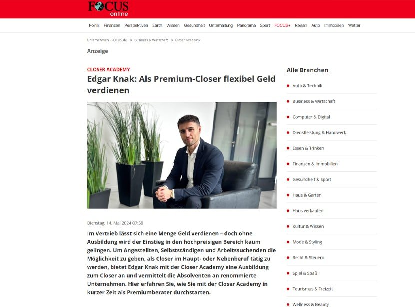Artikelansicht: FOCUS online – Als Premium-Closer flexibel Geld verdienen