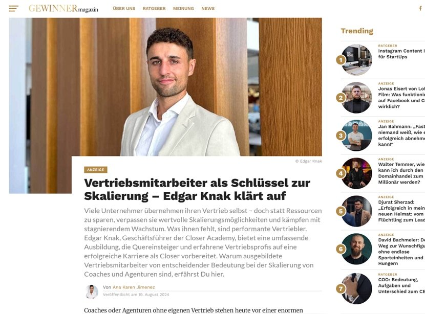 Artikelansicht: GewinnerMagazin – Vertriebsmitarbeiter als Schlüssel zur Skalierung