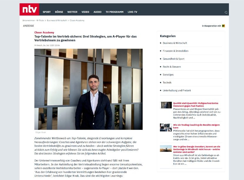 Artikelansicht: ntv – Top-Talente im Vertrieb sichern