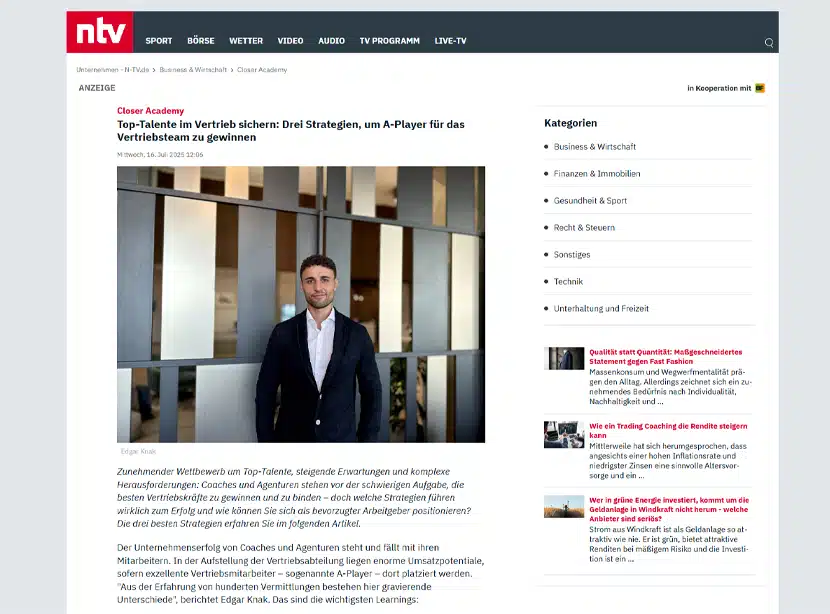 Artikelansicht: ntv – Top-Talente im Vertrieb sichern
